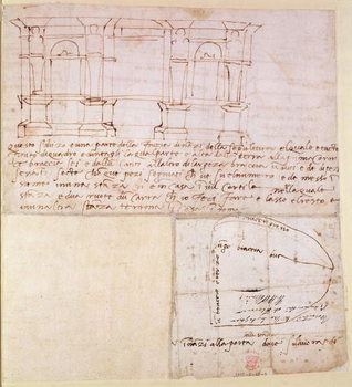 Obraz na plátně W.23r Architectural sketch with notes