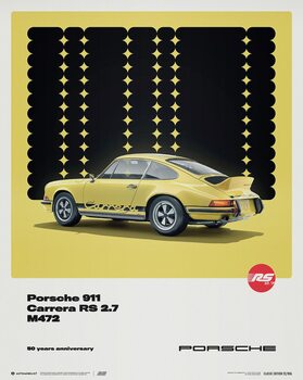 Umelecká tlač Porsche 911 Carrera RS 2.7 - 50th Anniversary - 1973 - Yellow