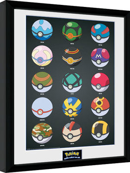 Oprawiony plakat Pokemon - Pokeballs