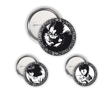 Zestaw przypinek Death Note - Light, L & Ryuk