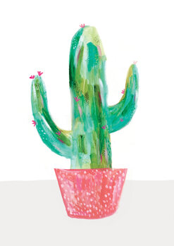Cuadros en Lienzo Painted cactus in coral plant pot