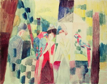 Cuadros en Lienzo Two Women and a Man with Parrots, 20th century