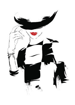 Cuadro en lienzo Modern girl, sketch, white background, hat