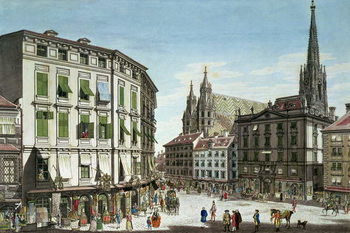 Cuadros en Lienzo Stock-im-Eisen-Platz, with St. Stephan's Cathedral in the background, engraved by the artist, 1779