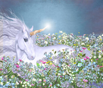 Cuadro en lienzo Unicorn in a Sea of Flowers