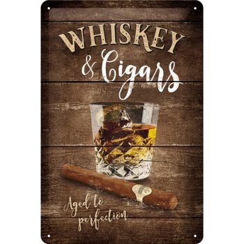 Placă metalică Whiskey & Cigars - Aged to Perfection
