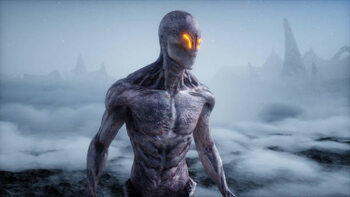 Plagát Alien on alien planet. Mars surface.