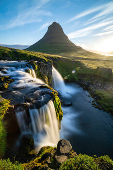Plagát Kirkjufell and waterfall at sunrise in