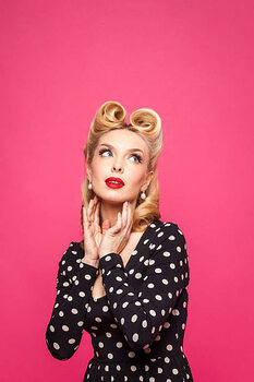 Plagát retro pin up girl on pink background