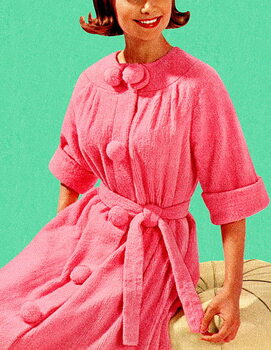 Plagát Woman Sitting in Pink Robe