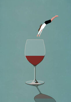 Plakat Businesswoman diving into large glass of wine