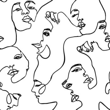 Plakat Continuous line face women seamless pattern