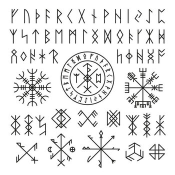Plakat Futhark viking norse. Runic design icons,