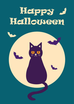 Plakat Happy Halloween postcard with a cat
