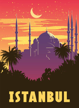 Plakat Retro Poster Istanbul, sunset city Turkey,
