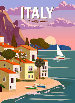 Plakat Retro Poster Italy, mediterranean romantic landscape,
