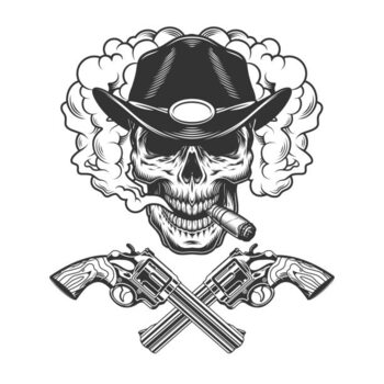 Plakat Skull smoking cigar in sheriff hat