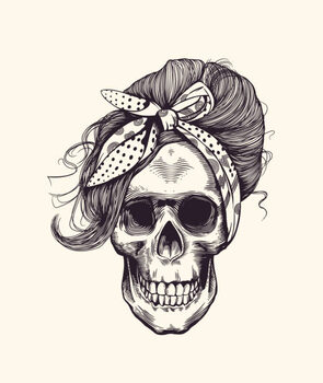 Plakat Stylish human skull with fashionable 1960s