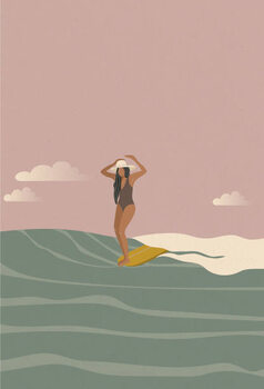 Plakat Surfer girl on a longboard surfboard,