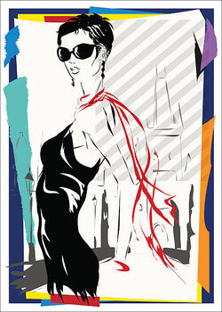 Plakat The fashionable woman goes down the street, autumn