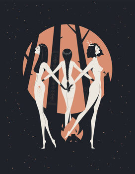 Plakat Three witches sisters dance around the