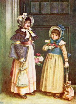 Billede på lærred 'Two girls going to school'  by Kate Greenaway.