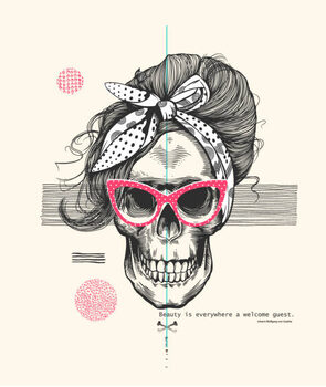 Plakat Women's skeleton skull in pop art