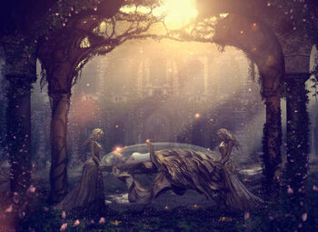 Plakát Caucasian women mourning sleeping friend