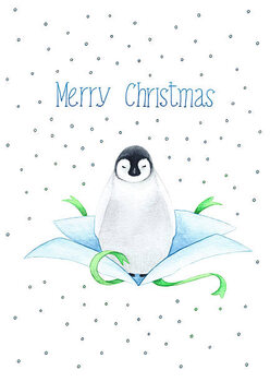 Plakát Christmas card with baby penguin