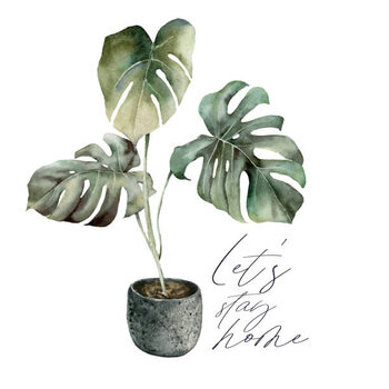 Plakát Watercolor Lets stay home card with