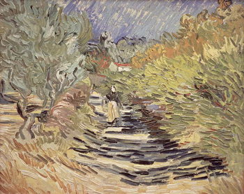Plakát A Road in St. Remy with Female Figures, 1889