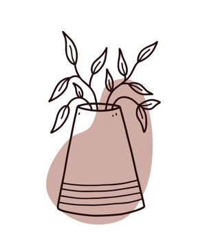 Plakát Abstract floral doodle with color organic shape. Minimalist vase with branches isolated on white background. Vector hand-drawn illustration. Perfect for cards, decorations, logo, posters.