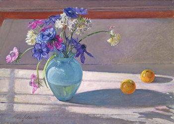 Plakát Anemones and a Blue Glass Vase, 1994