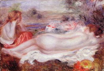 Plakát Bather reclining and a young girl doing her hair