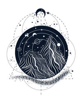 Plakát Boho tattoo art style with mountains.