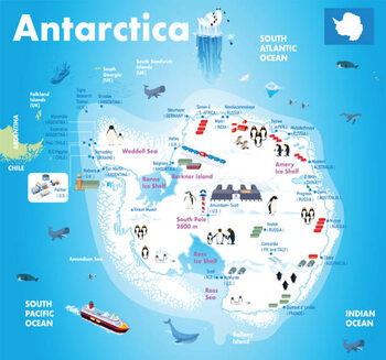 Plakát Cartoon Map of Antarctica