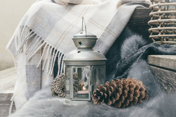 Plakát Cozy sitting area on wooden veranda