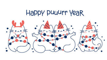 Plakát Draw funny cats with garlands for