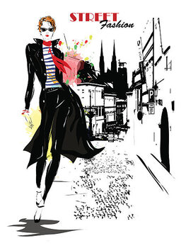 Plakát Fashion girl in sketch-style.