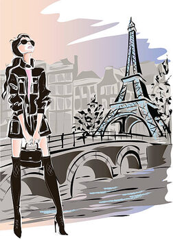 Plakát Fashion woman in Paris near Eiffel Tower
