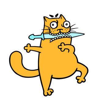 Plakát Fat orange cat with a blade