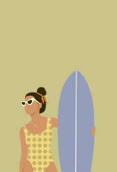 Plakát Flat illustration of surfer girl holding