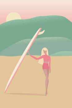 Plakát Flat Illustration of Surfer Girl on