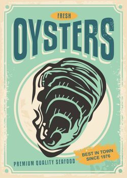 Plakát Fresh oysters retro poster design