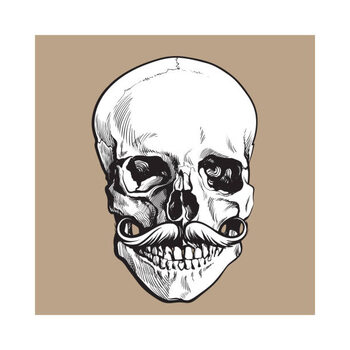 Plakát Hand drawn human skull with curled