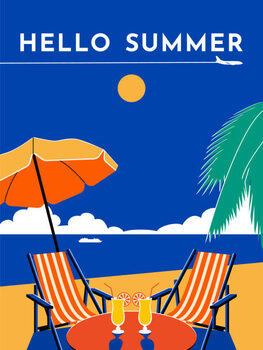 Plakát Hello Summer travel poster. Sunny day,