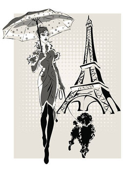 Plakát illustration Fashion woman near Eiffel Tower