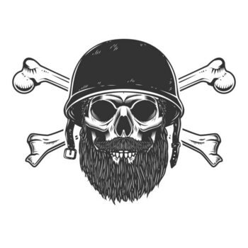 Plakát Illustration of bearded soldier skull with