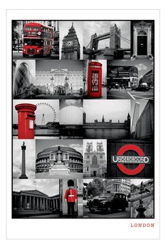 Plakát  Londýn - red collage
