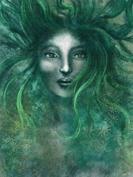 Plakát Magical woman with green hair - Digital Painting